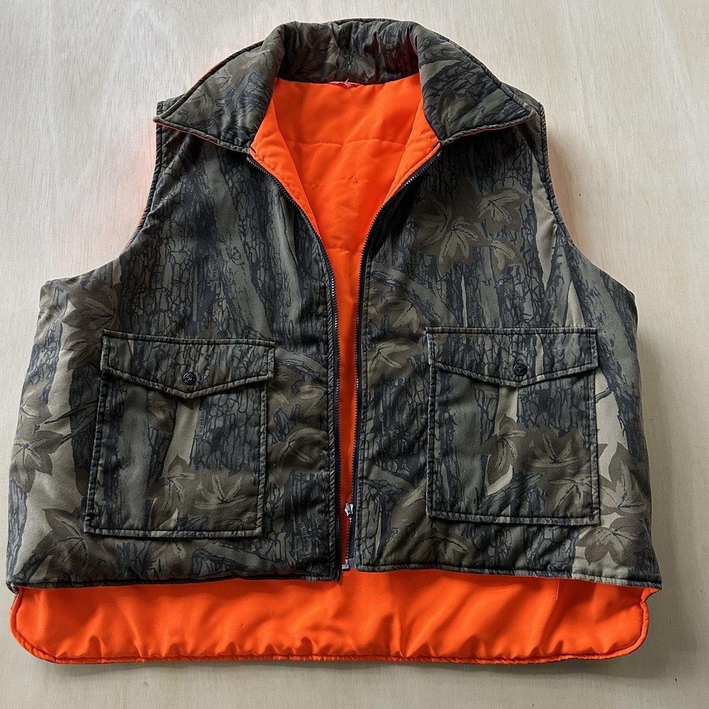 Vintage Conceal Vest Mens 2XL Camo Orange Reversible Quilted Insulated Outdoor